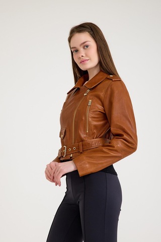 Fit Biker Kısa Bayan Deri Ceket Vb-1 Bk-2581 - 23489 Viski