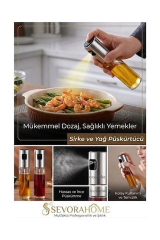 Yağ Sirke Püskürtücü 2'li Set Cam Sprey Şişe Yağdanlık Ve Limon Püskürtme Şişesi 100 Ml Gümüş