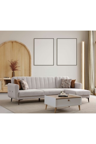 Bona 3+dinlenme Köşe Takımı Bej Valebo-03 Ceviz Ayak Bej