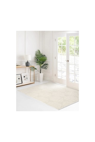 Modern Koton Bukle Kilim Lateks Taban 60x100/80x120/80x200/80x300/80x150/120x180/160x240-750 Krem