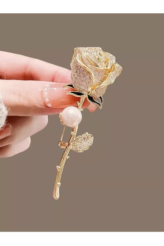 Beautiful Detail Orijinal Gül Desenli Broş 188001077 Altın Rengi