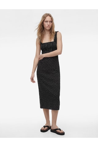 Koton Kare Yaka Slim Fit Kalın Askılı Gipeli Midi Puantiyeli Elbise Siyah Desenli 6sal80026ık