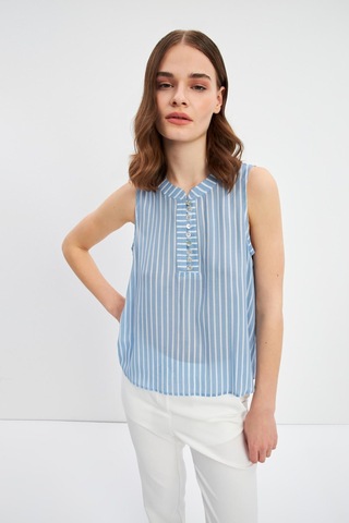 Stella Pulvis Mavi Düğme Detaylı Kolsuz Bluz Mavi