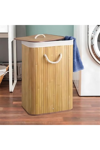 Jouis Çamaşır Sepeti Doğal Bambu Katlanabilir Kirlilik, Yıkanabilir Çıkarılabilir Astar Torbalı, Sele Görünümlü Şık Ve Dayanıklı Çamaşır Sepeti, Kapaklı Ve Ergonomik Tasarım Çok Renkli
