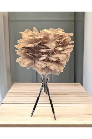 Tüylü Dekoratif Tripotlu 3'lü Ayaklı Abajur - Pembe Pembe