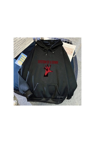 Tarzsokak Siyah Unisex Sistemi Aşağı Hoody Vintage Ağır Zihinsel Bant Elbise Sokak Eşofman Sonbahark