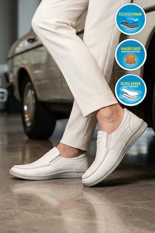 Voyager Erkek Beyaz Hakiki Deri Hafızalı Rahat Taban Şık Smart Casual Ayakkabı Loafer M741 M
