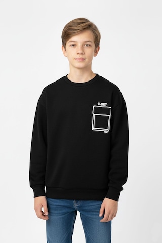 Baskı Detaylı Bisiklet Yaka Erkek Çocuk Sweatshirt-90913 Siyah