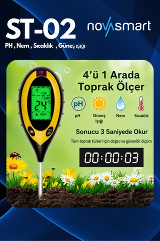 4'ü 1 Arada Dijital Toprak Ph, Nem, Sıcaklık Ve Işık Ölçer Dijital Işık Ölçer