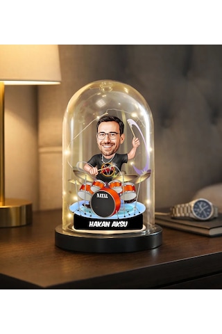 Bk Gift Kişiye Özel Erkek Baterist Karikatürlü Led Işıklı Cam Fanus Biblo -1, Ev Hediyesi, Sevgiliye-arkadaşa Hediye Kobitmeyencom36865 Bk Gift