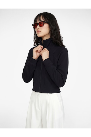Koton Şardonlu Uzun Kollu Klasik Yaka Fermuarlı Sweatshirt Lacivert 6sal10411ık