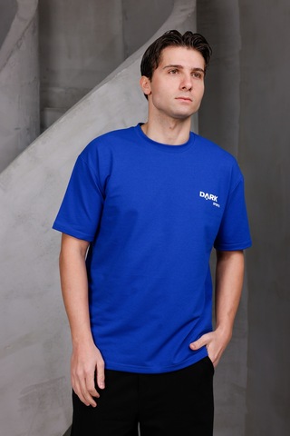 Erkek Baskılı Oversize Bisiklet Yaka 2 İki İplik Kompakt T-shirt Saks