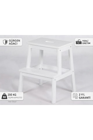 Ahşap Basamaklı Tabure , Katlanır 2 Basamaklı Mutfak Taburesi Beyaz