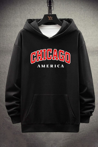 Chiago Baskılı Sweatshirt Siyah