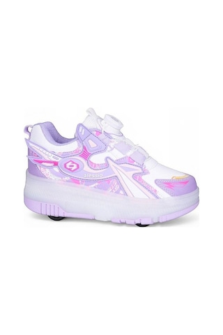 Patenli Işıklı Akıllı Bağcıklı Çocuk Sneaker Ayakkabı Lila 29-36