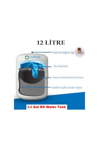 Aswater Su Arıtma Cihazı Çelik Su Tankı 3.2 Galon 12lt Tank