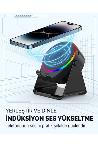 Buradabulabilirsin S10 5w Bluetooth + Temasıyla Ses Yükselten İndüksiyon Hoparlör 2000 Mah Rgb Işıklı Standlı 5in Speaker Bbz
