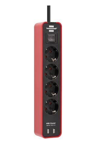 Brennenstuhl Ecolor 2xUSB Hızlı Şarj Özellikli 4'lü Priz 1.5 Metre Kırmızı
