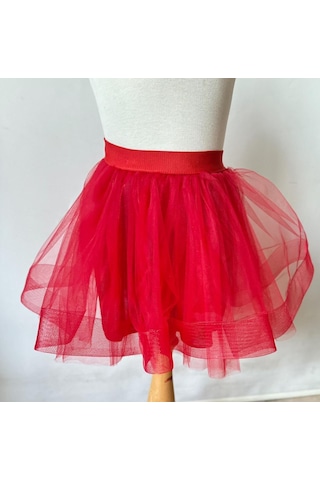 Gala Altı Grinli Kabarık Kız Çocuk Tütülü Etek Kırmızı
