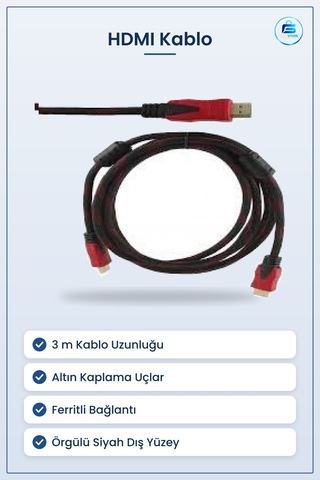 Hdmı Kablo 3 M Kırmızı Siyah Örgülü Görüntü Ve Ses Aktarım Kablos