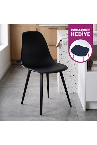 Vilinze Eames Siyah Ahşap Ayak Plastik Siyah Sandalye