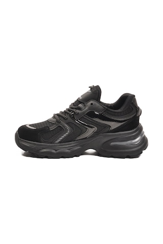 Siyah Bağcıklı Kalın Taban Hafif Kadın Sneaker 2318 G Siyah