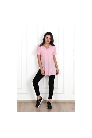 Kadın V Yaka Yırtmaçlı T-shirt 8783-22 001