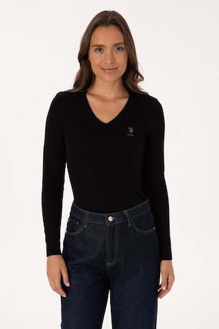 U.S. Polo Assn. Kadın Siyah Basic V Yaka Kazak 50307712-VR046