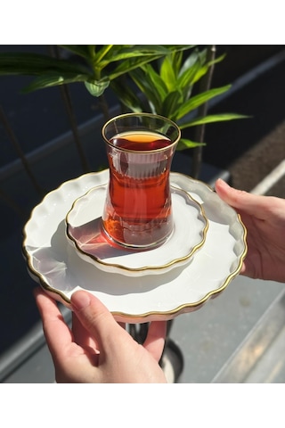 18 Parça Modern Daisy Pasta Çay Saati Seti-4369 Beyaz