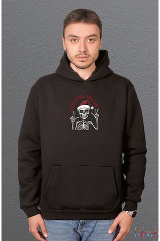 Bumeta Noel Temalı Christmas Freezing Season Sweatshirt Unisex Kapüşonlu Hoodie Siyah