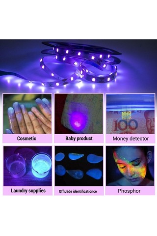 Uv Led Işık Şeridi Esnek Led Şerit Işık Ultraviyole Uv Lamba 385-400nm Siyah Işık 2835 Smd Dc12v Glow Parti Için Led Şerit 5m Eu Plug