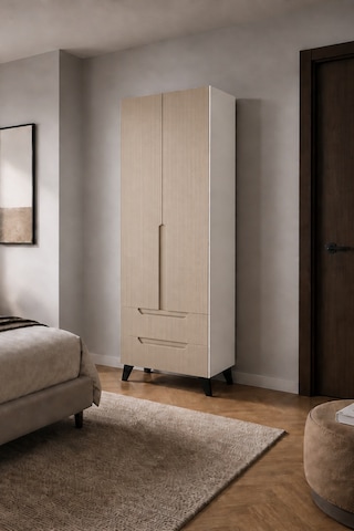 Hera İki Kapaklı İki Çekmeceli Modern Gardırop Beyaz-vizon