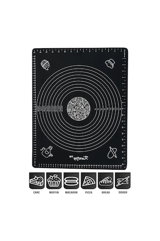 Tilbe Home Silikon Hamur Açma Yoğurma Matı Fırın Altlığı Ölçekli Mat Orta Boy Siyah 50x40cm