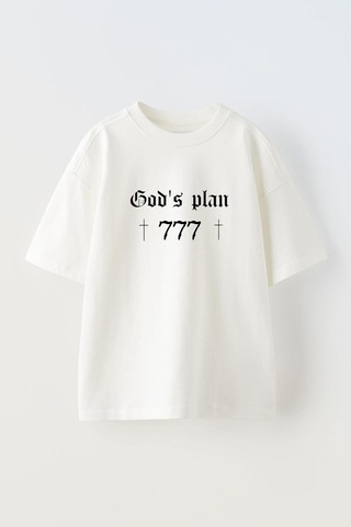Thewert Unisex God İs Plan 777 Tasarım Baskılı Pamuk Beyaz Oversize T-shirt