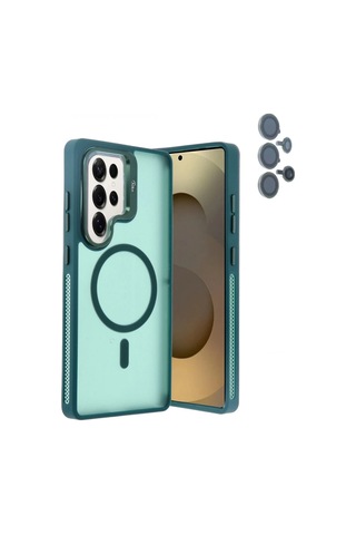 Joko Samsung Uyumlu, Galaxy S25 Ultra Flet Lens Magsafe Kapak - Koyu Yeşil
