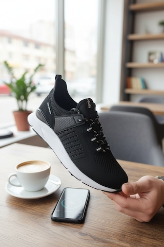 Enoch Erkek Spor Ayakkabı Koşu Ve Yürüyüş Sneaker Yan Destekli Ve Örme Performans Modeli Siyah