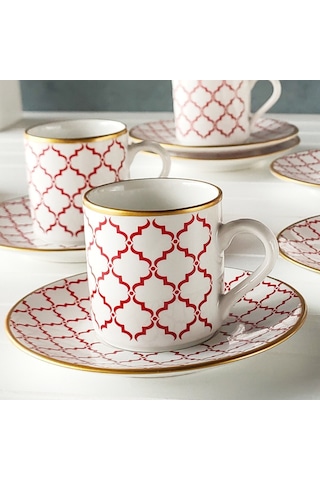 Regna Home Harmony Luna Kırmızı 6 Kişilik Kahve Fincan Tak
