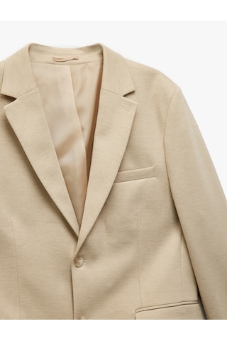 Koton Düğmeli Cepli Viskon Karışımlı Pike Kumaş Mono Yaka Slim Fit Blazer Ceket Bej 5sam50009hk Ekru
