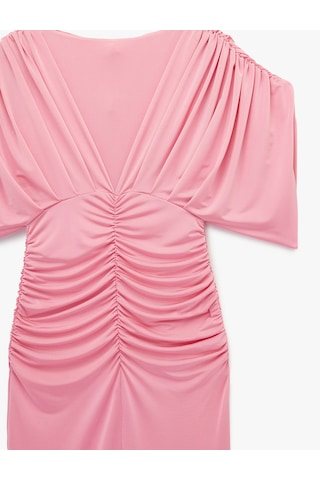Koton Slim Fit Derin V Yaka Drapeli Yarasa Kol Uzun Abiye Elbise Pembe 6sak80031fk Gül