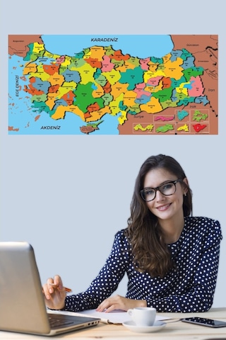 Dekoratif Tablo Eğitici Türkiye Ve Dünya Haritası Çocuk Duvar Sti