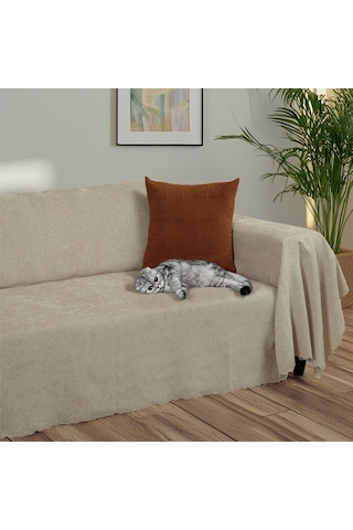 Jakarlı Şönil Koltuk Örtüsü Çekyat Örtüsü Koltuk Şalı 175x300 Kaymaz Camel Camel
