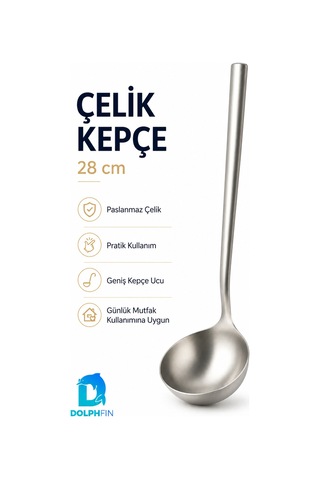 28 Cm Paslanmaz Çelik Çorba Kepçesi Derin Hazneli Uzun Saplı Servis Kepçesi