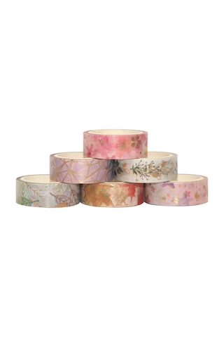 Lichen Washi Tape Set, 6 Rulo Washi Bant Seti Çiçekli Altın Diğer