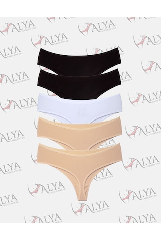Alya Underwear Kadın Külot Yüksek Bel Tanga, Toparlayıcı - 2 Siyah, 1 Beyaz, 2 Ten S, M, L, Xl, 2xl - 5 Adet Renkli P02
