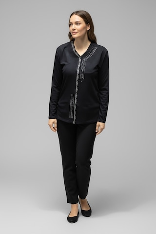 Kadın Önü Kapalı Düğme Detaylı Taşlı Nergis Mevsimlik Bluz Siyah