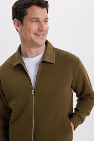 Tudors Unisex Relax Fit Rahat Kesim Pamuklu İçi Polarlı Fermuarlı Yeşil Polo Yaka Flato Cepli Sweatshirt Hırka-41976 Yeşil