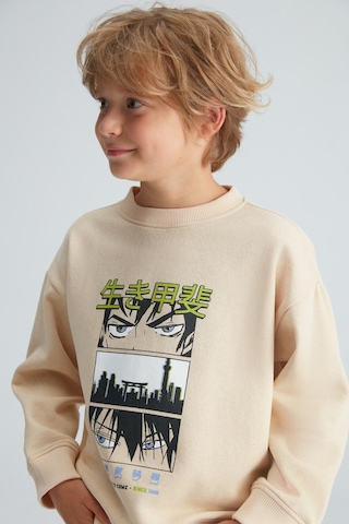 Grimelange REMCO Erkek Çocuk Nakışlı Yuvarlak Yaka Krem Sweatshirt