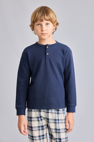Defacto Regular Fit Henley Yaka Waffle Üst Ekose Alt 2li Pijama Takımı Erkek Çocuk I1444a826aunv256 Lacivert-nv256