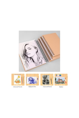 Eskiz Defteri A5 Boyutunda 160 Gr Yandan Telli Karakalem Sketch Book 25 Yaprak - 1 Adet Beyaz