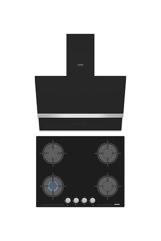 Simfer Steam Siyah 2'li Cam Ankastre Set (3653 Ocak + 8738 Davlumbaz)